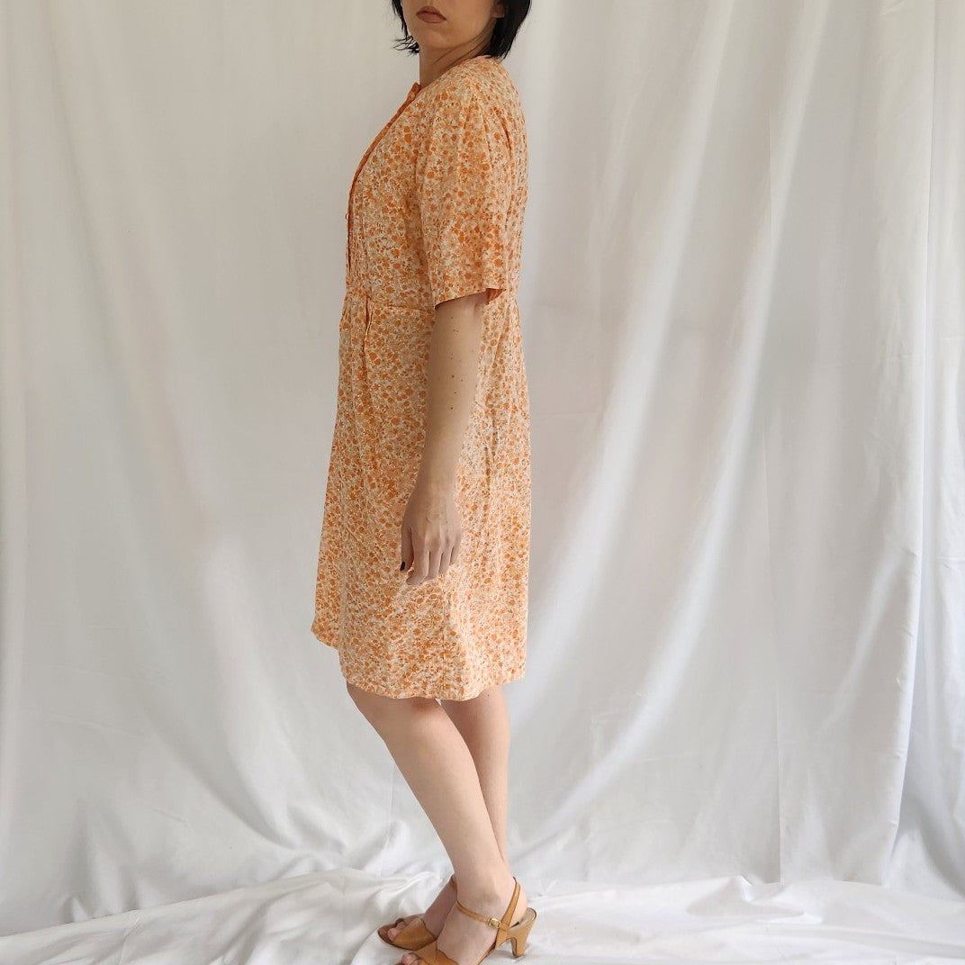 60s/70s Orange and White Floral Day Dress