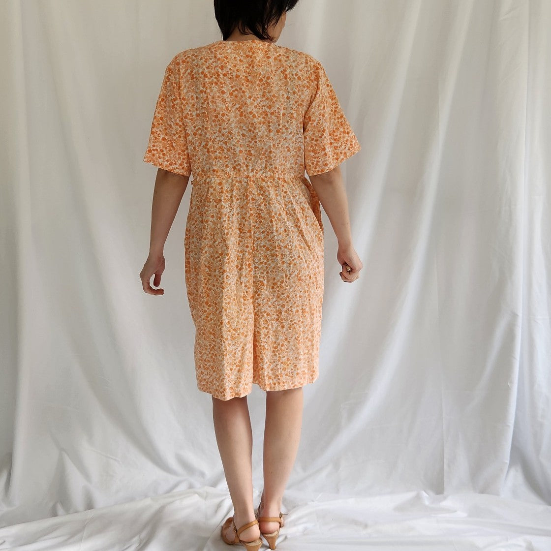 60s/70s Orange and White Floral Day Dress