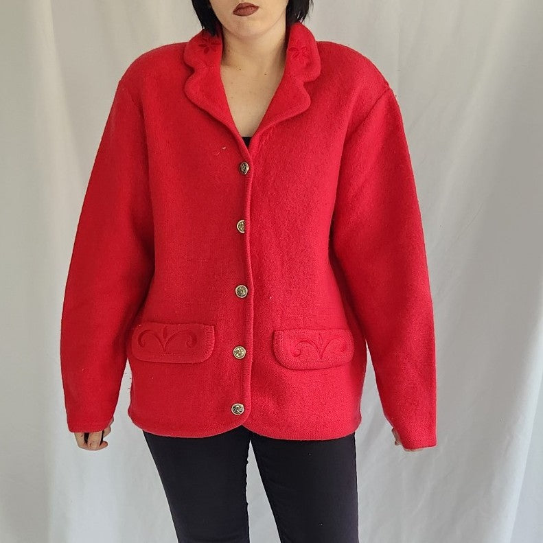 90s Red Wool Cardigan