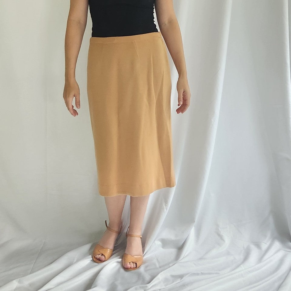 60s Tan Worsted Wool Sweater and Skirt Set