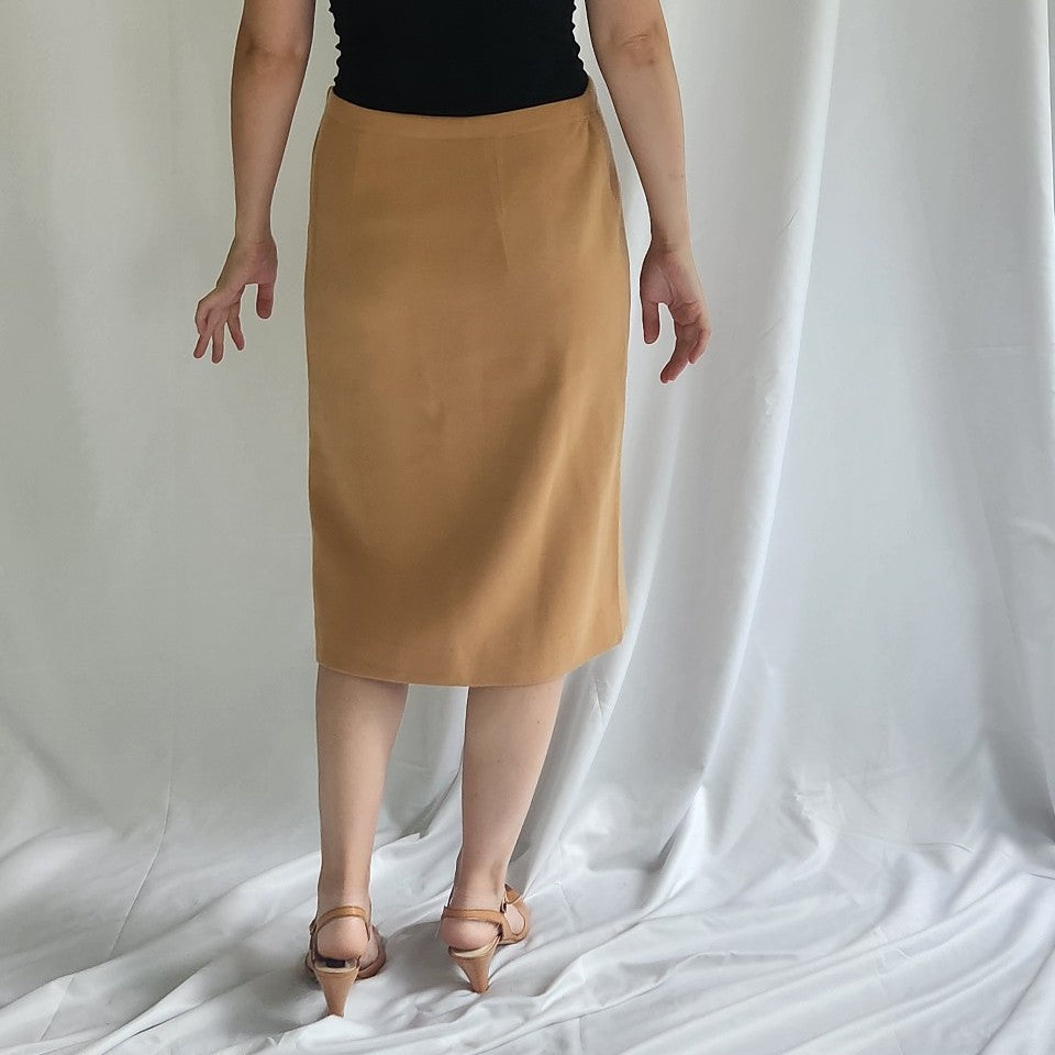 60s Tan Worsted Wool Sweater and Skirt Set