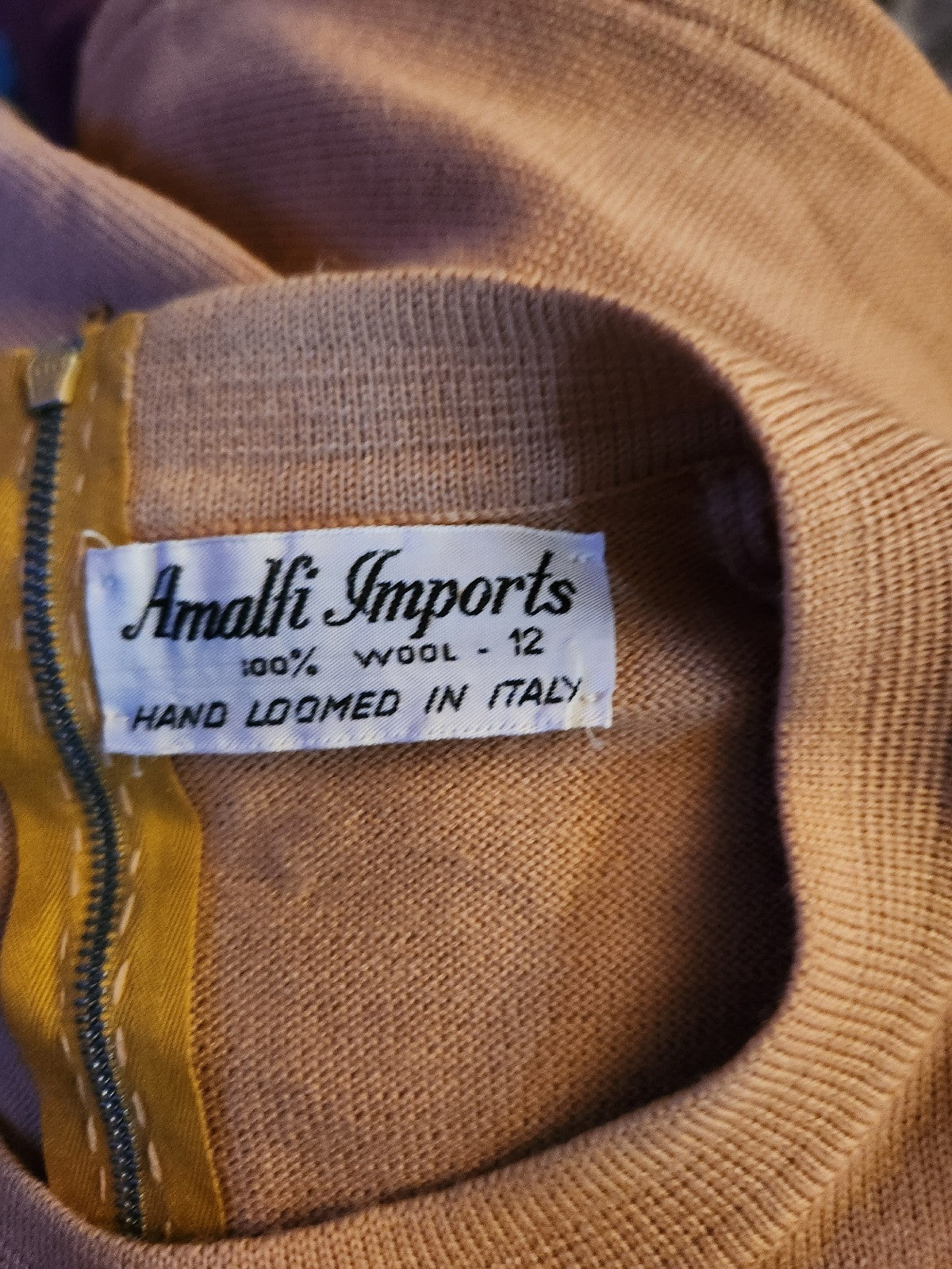 60s Tan Worsted Wool Sweater and Skirt Set