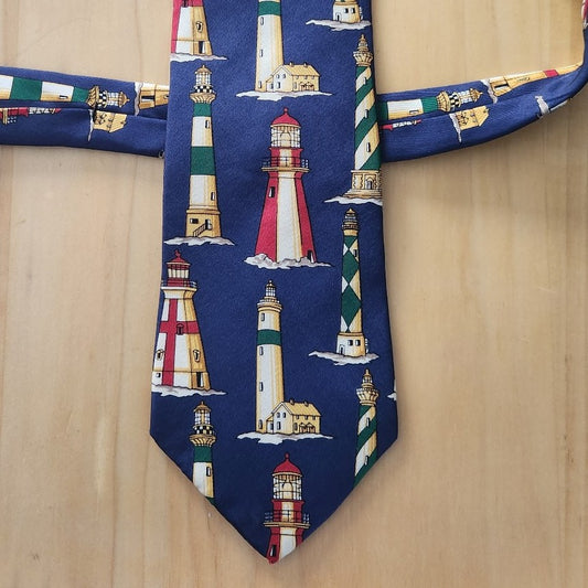 90s Lands End Silk Lighthouse Tie