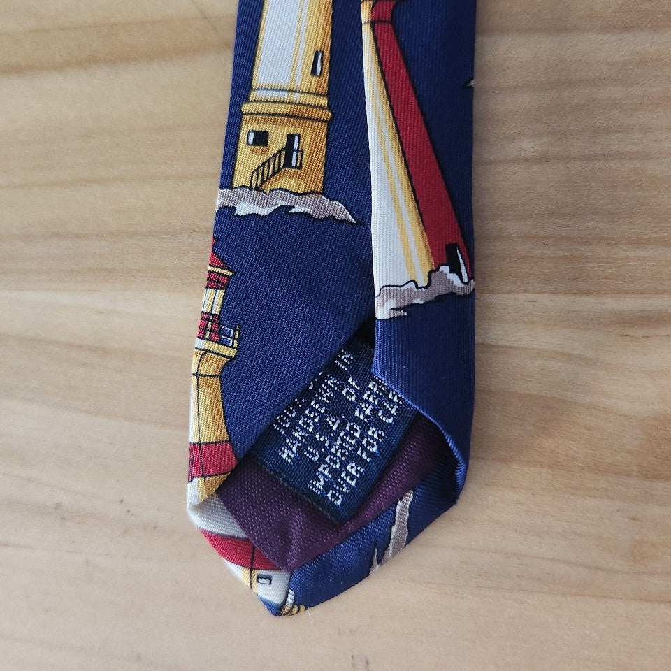 90s Lands End Silk Lighthouse Tie