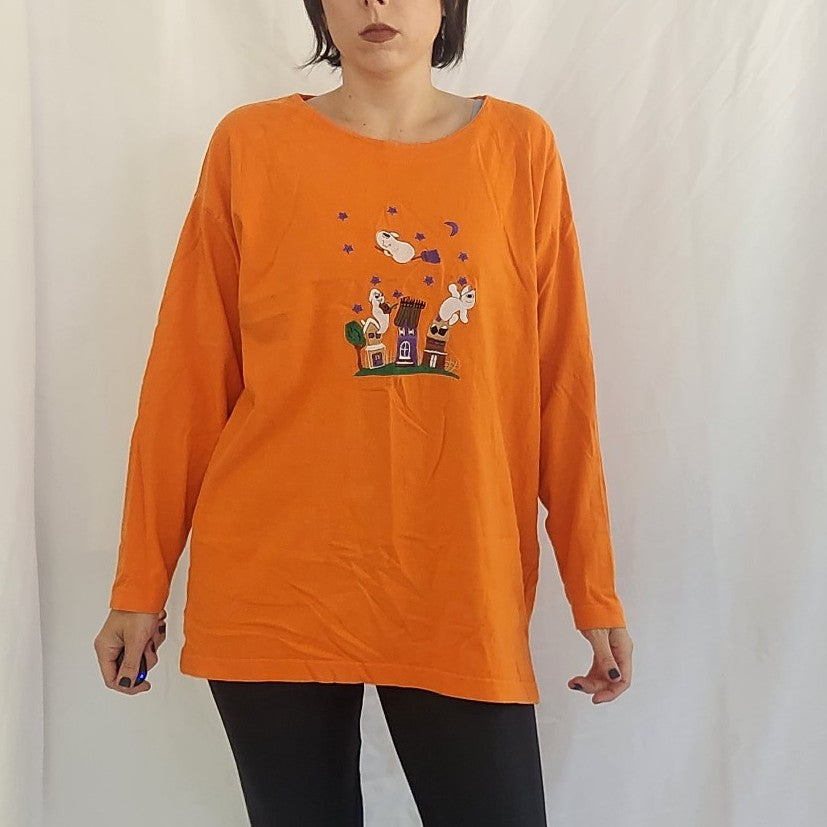 90s/Y2K Halloween Ghosts and Haunted House Long Sleeve Tee