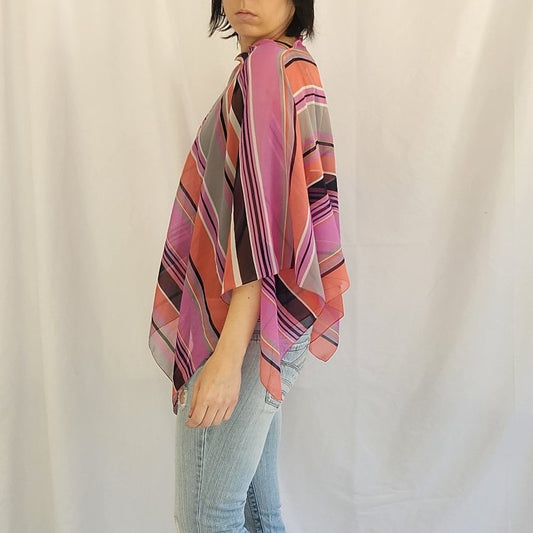 Purple, Coral, and Black Sheer Poncho