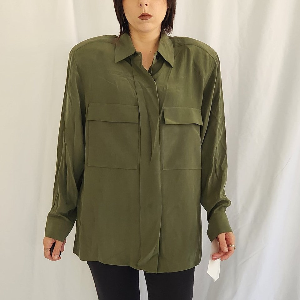 90s Deadstock Green Silk Blouse