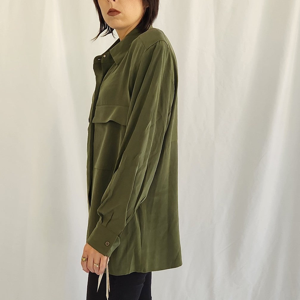 90s Deadstock Green Silk Blouse