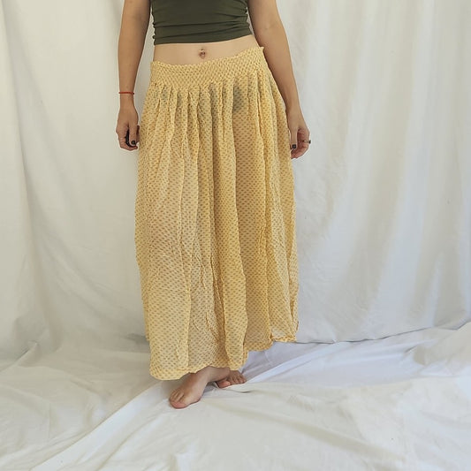 Y2K Sheer Yellow Rayon Maxi Skirt