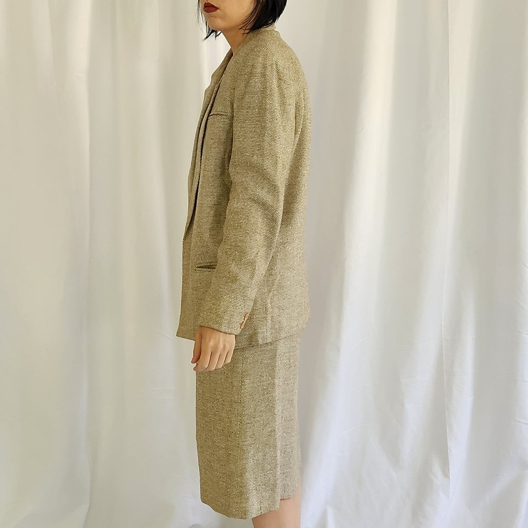 80s/90s Tan Silk Skirt Suit