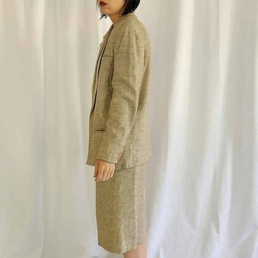 80s/90s Tan Silk Skirt Suit