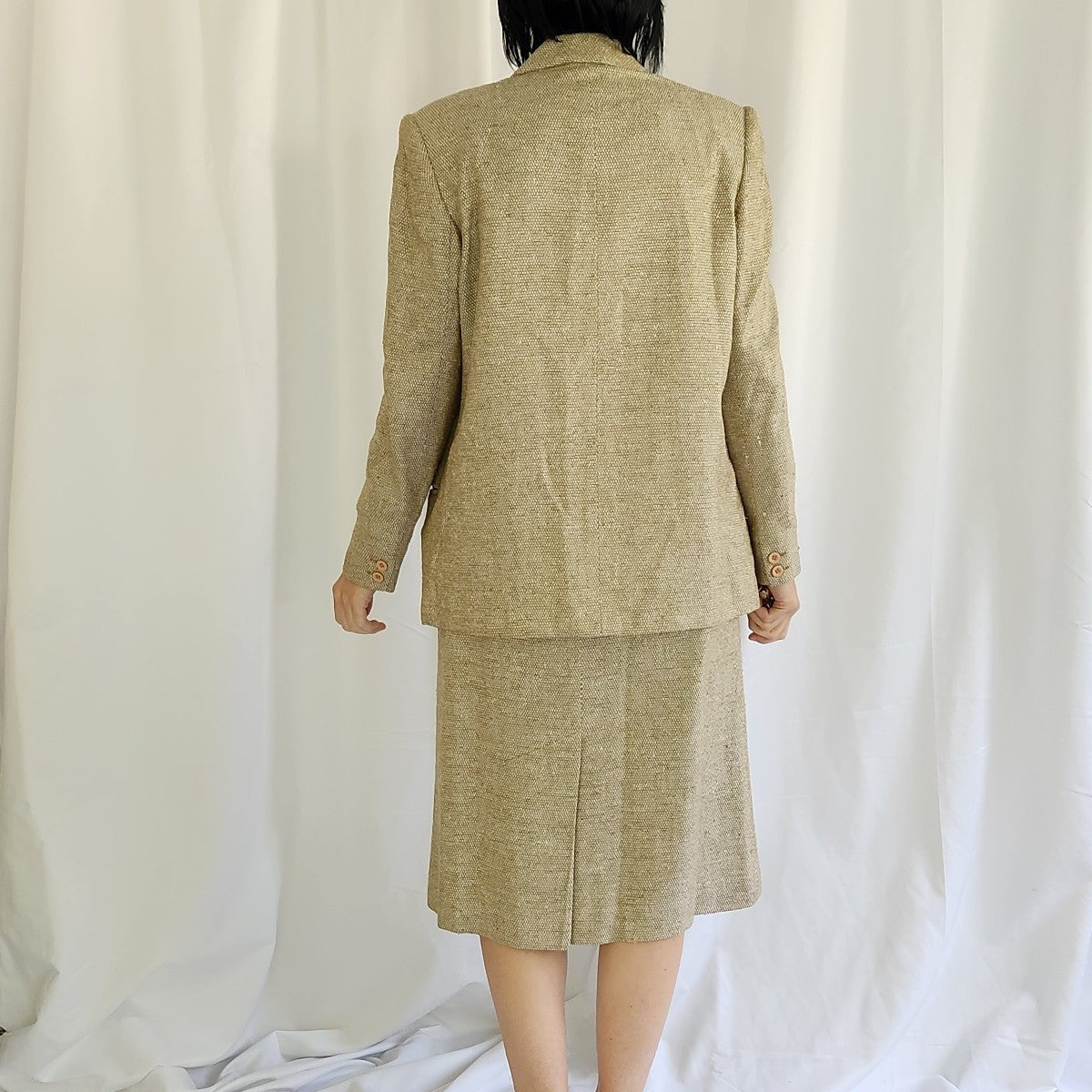 80s/90s Tan Silk Skirt Suit
