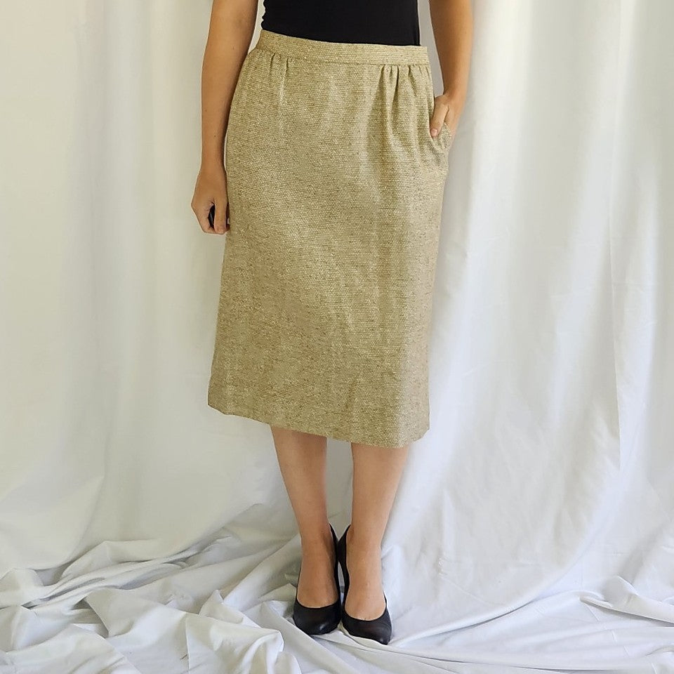 80s/90s Tan Silk Skirt Suit