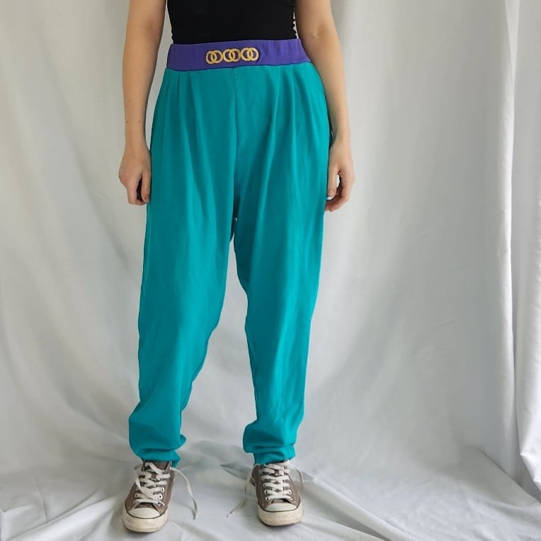 80s/90s Teal and Purple Tee and Pants Set