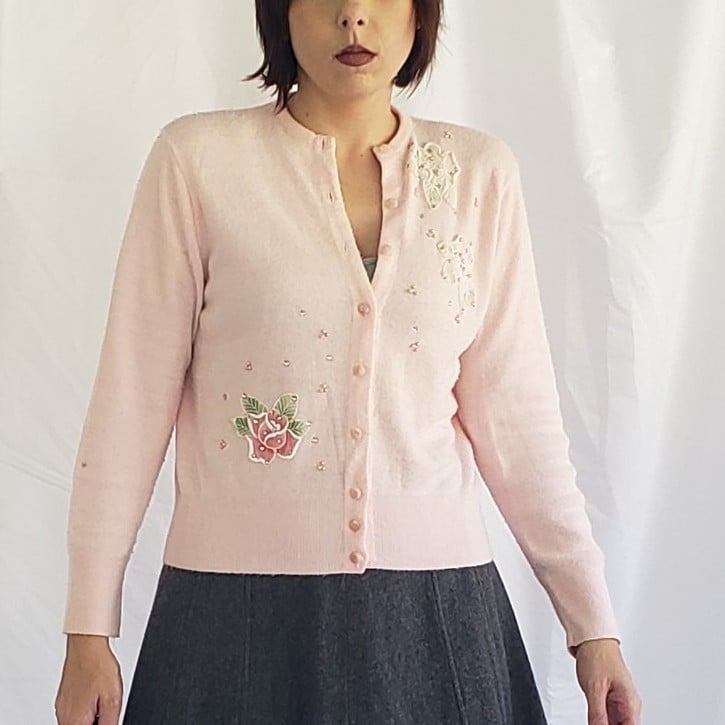 60s Pink Floral Cardigan