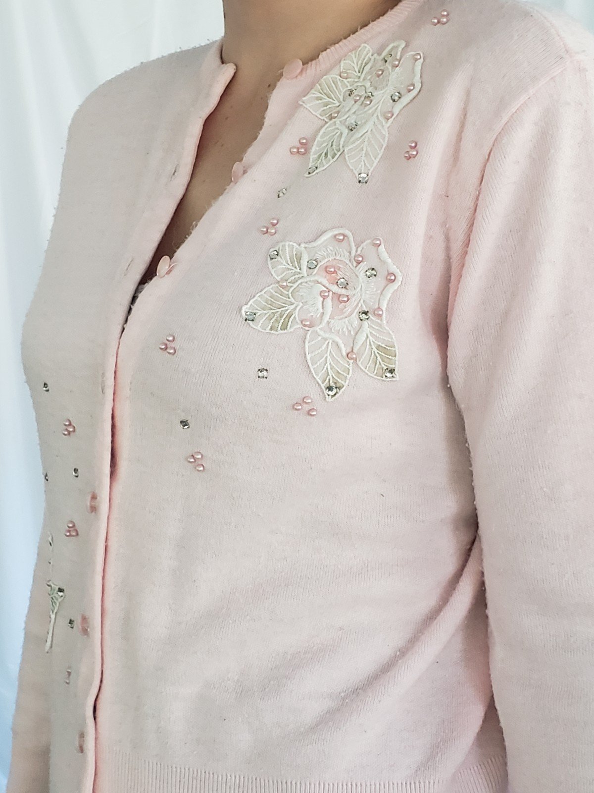 60s Pink Floral Cardigan