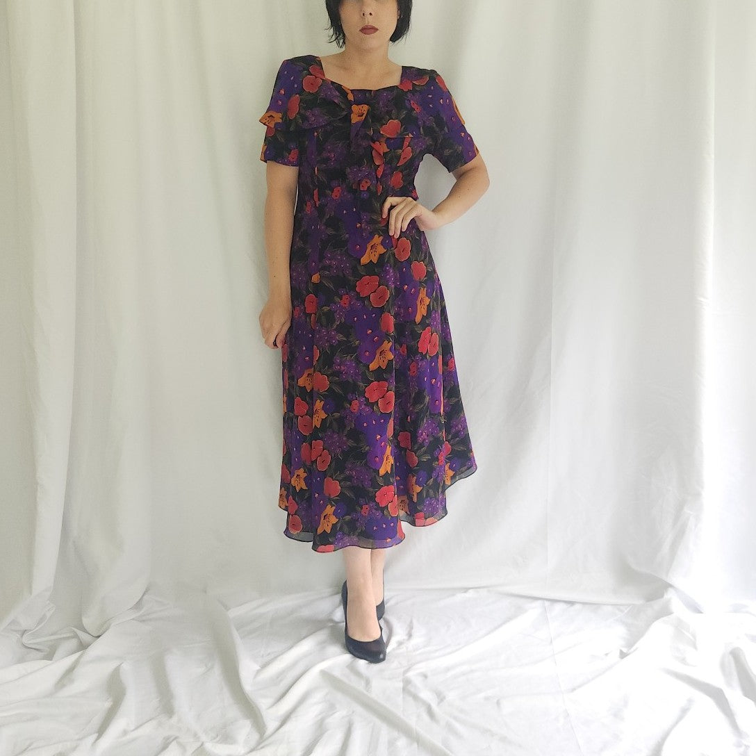 90s Liz Claiborne Purple, Red, and Orange Floral Dress
