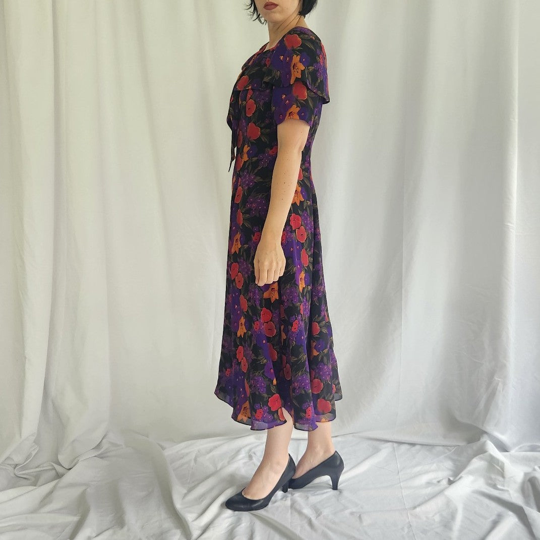 90s Liz Claiborne Purple, Red, and Orange Floral Dress
