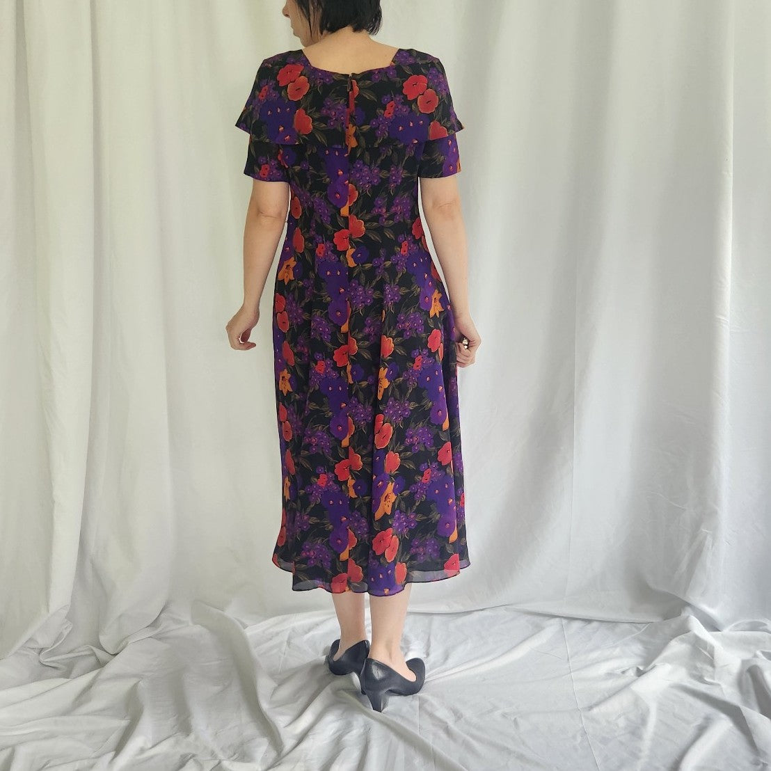 90s Liz Claiborne Purple, Red, and Orange Floral Dress