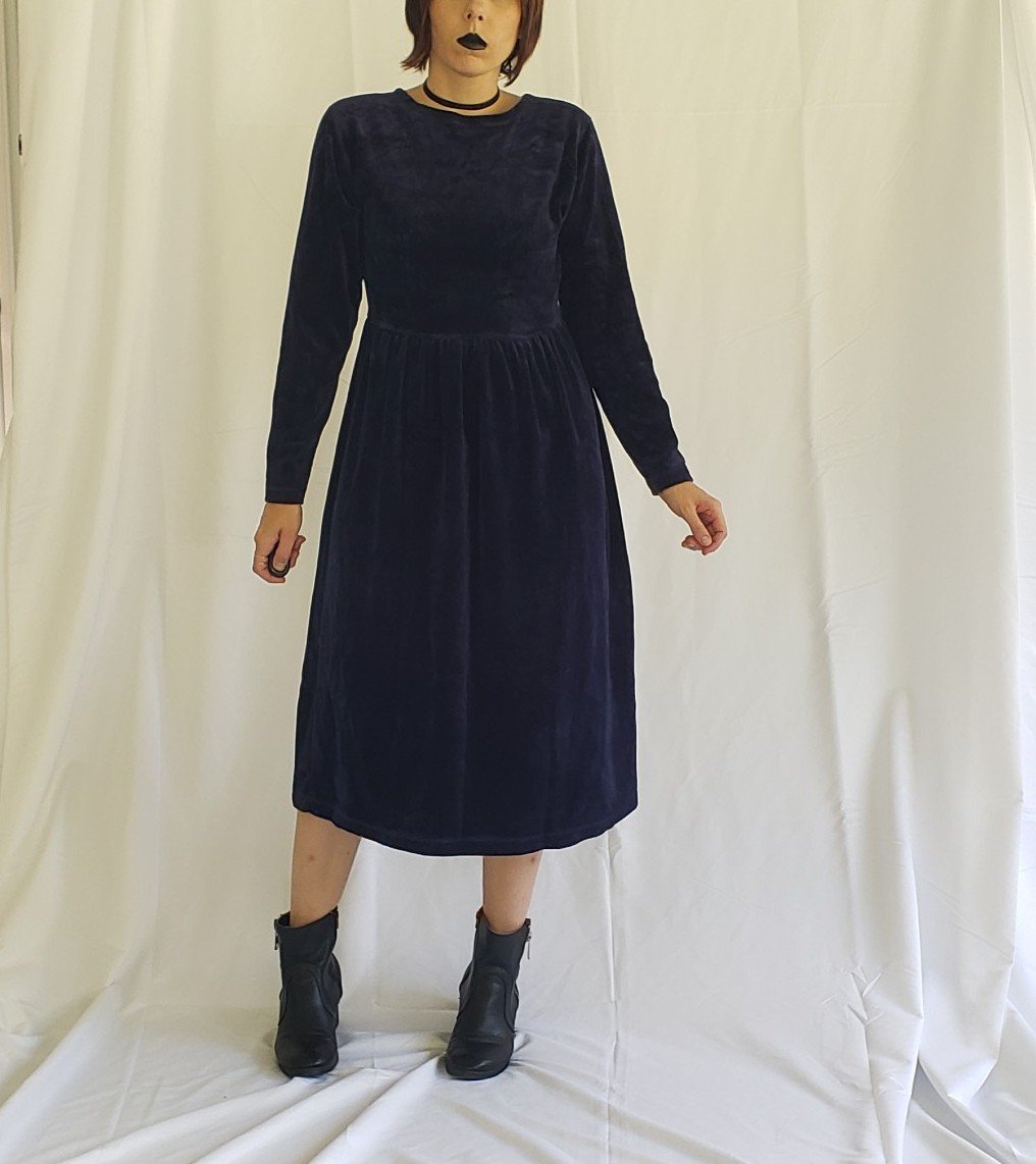 90s Blue Velour Midi Dress