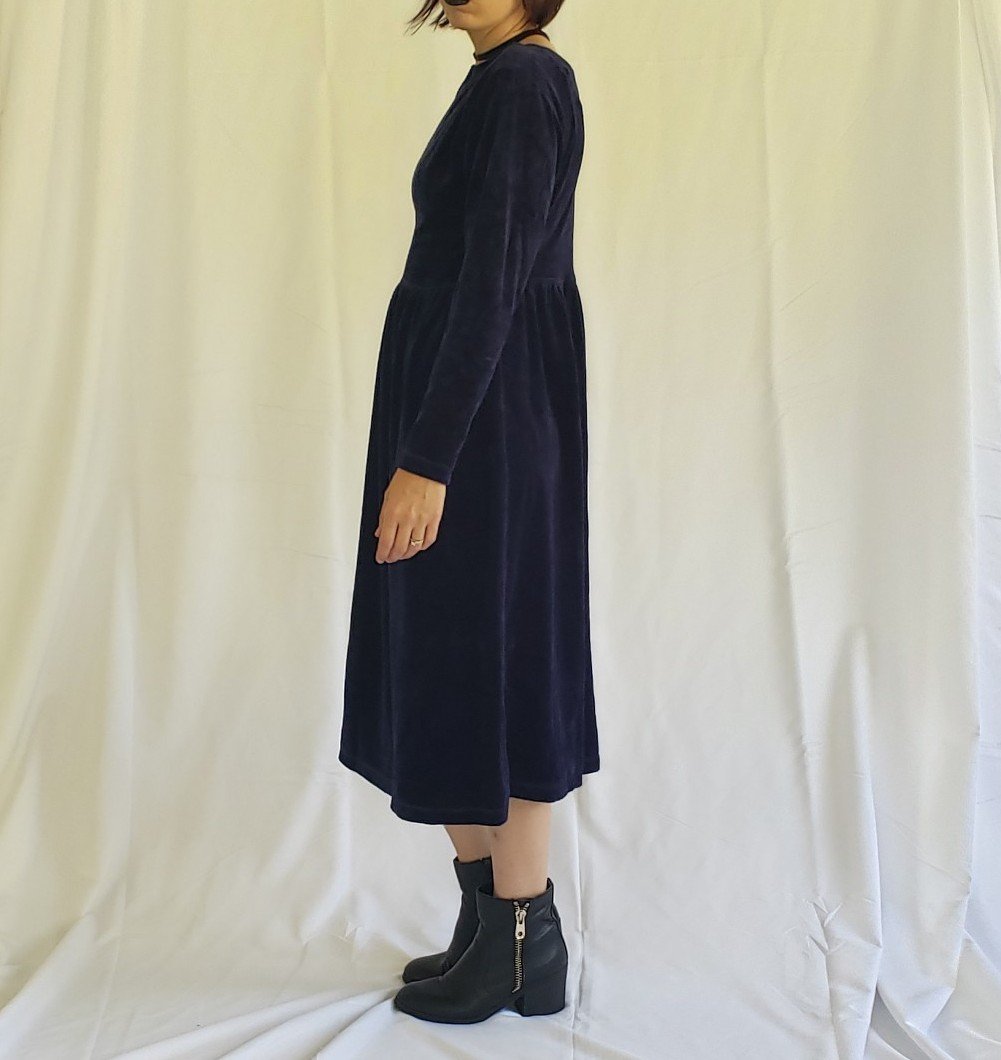 90s Blue Velour Midi Dress