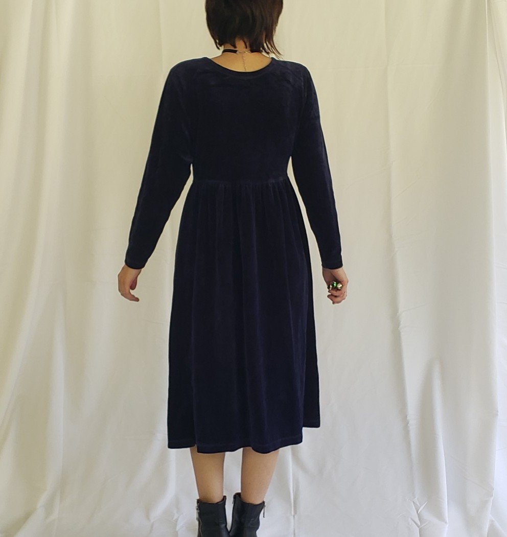 90s Blue Velour Midi Dress