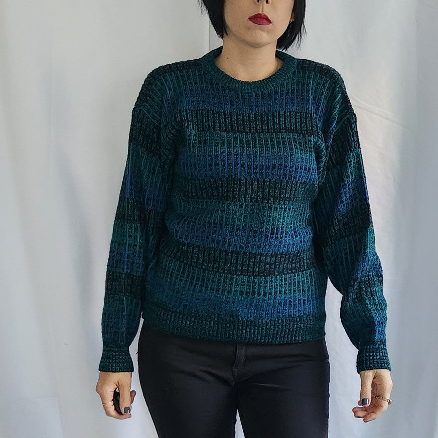 80s Teal, Blue, and Black Sweater