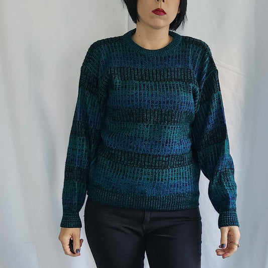 80s Teal, Blue, and Black Sweater