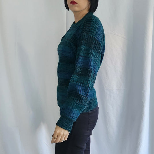 80s Teal, Blue, and Black Sweater