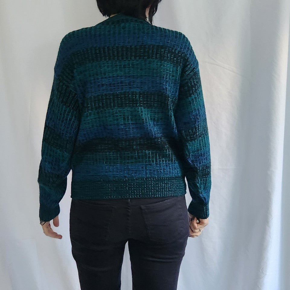80s Teal, Blue, and Black Sweater