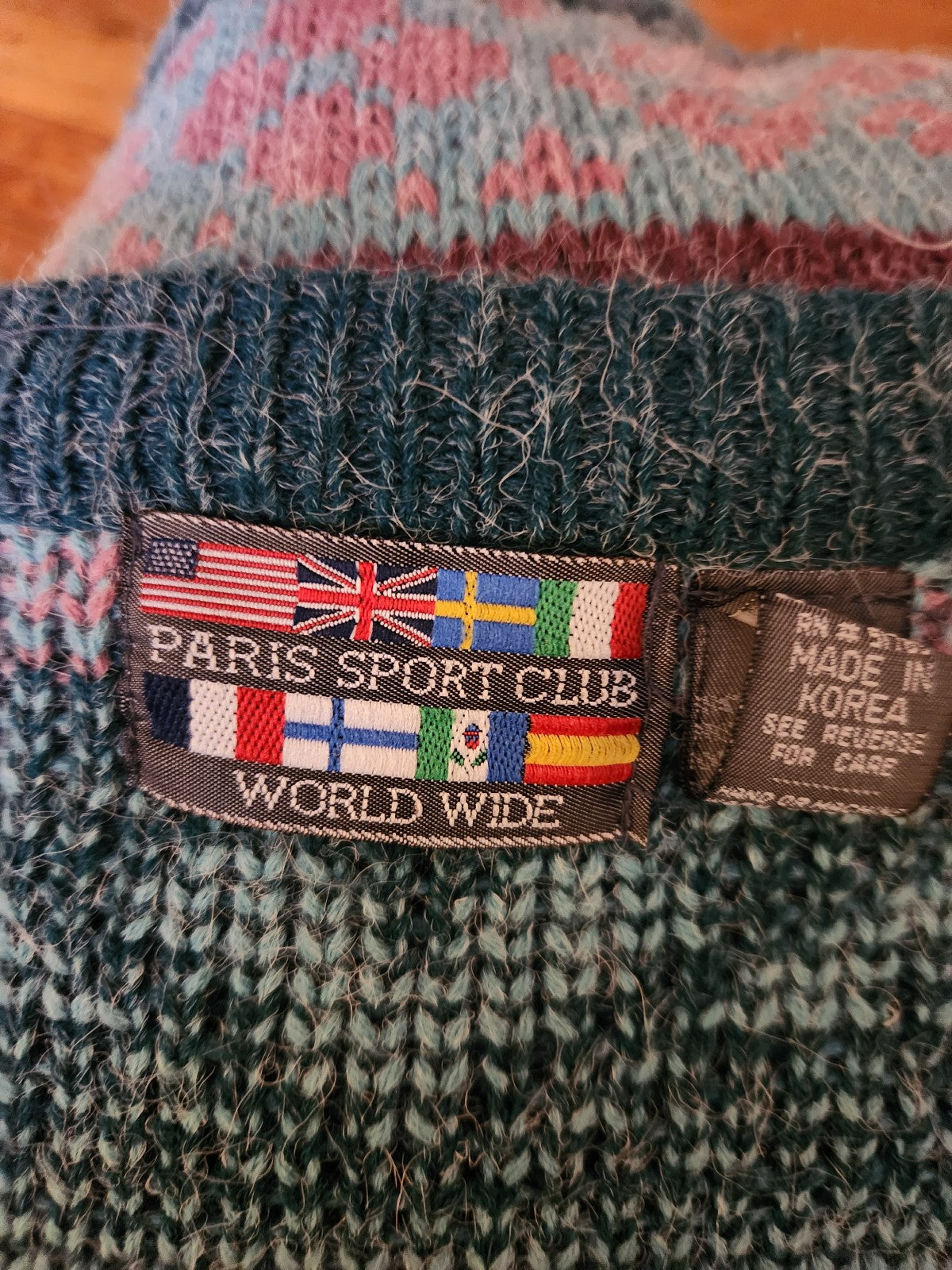 90s Teal and Mauve Oversize V Neck Sweater