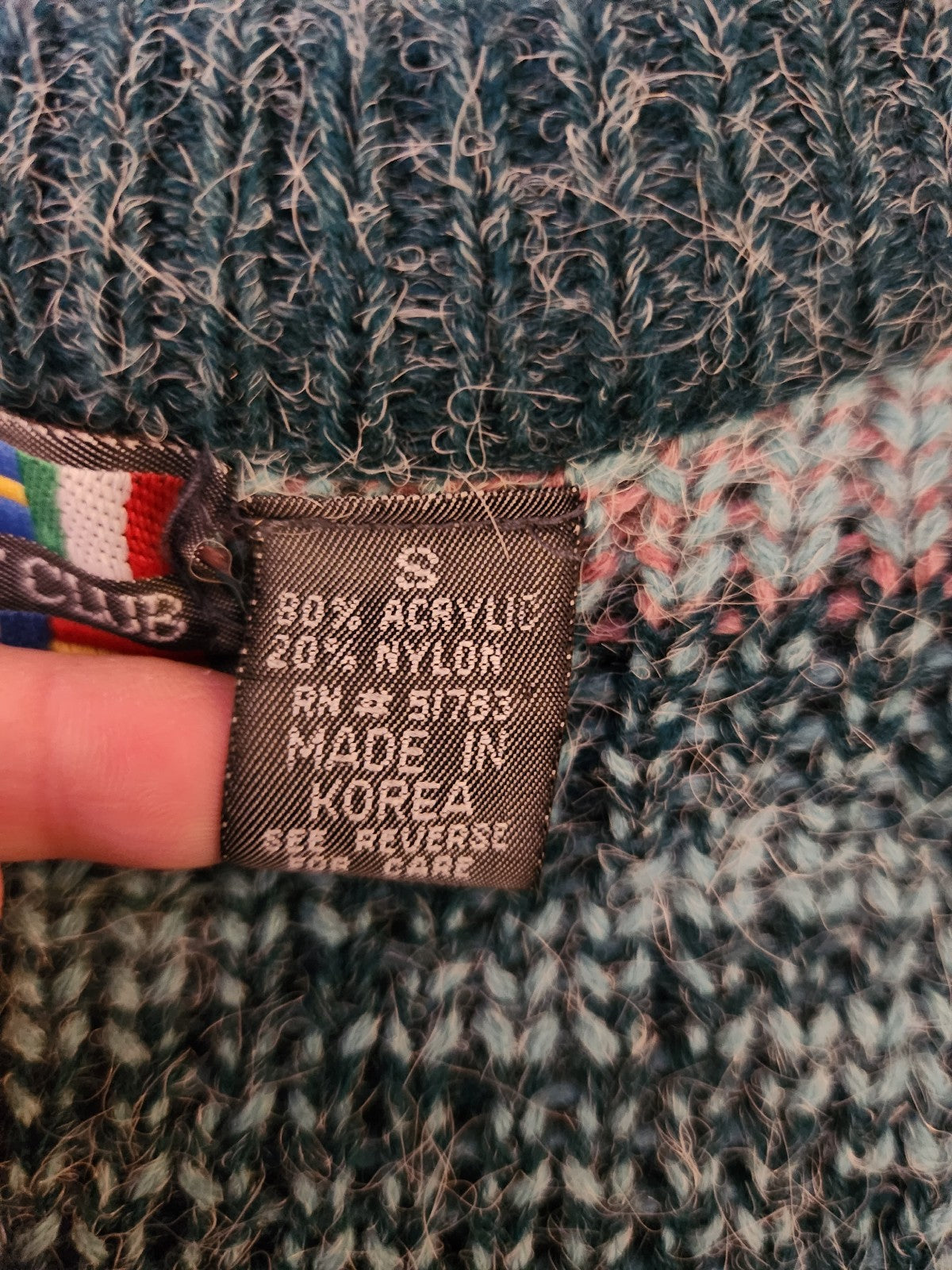 90s Teal and Mauve Oversize V Neck Sweater