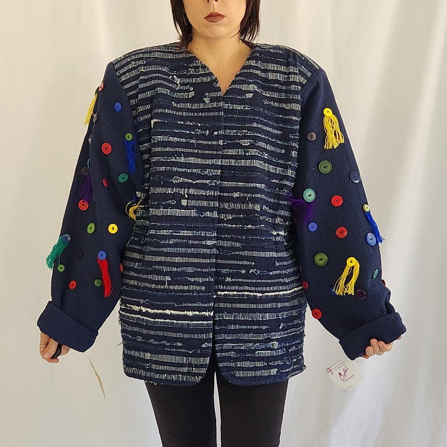 90s Funky Blue Hand Woven Jacket