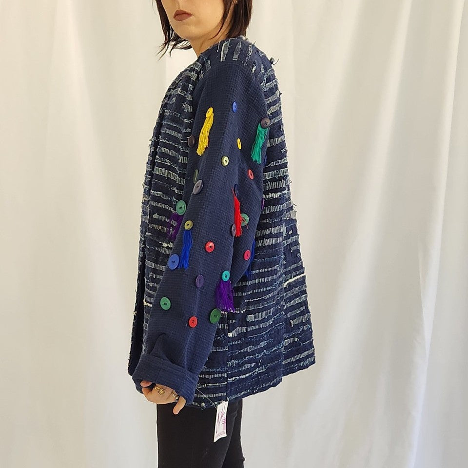 90s Funky Blue Hand Woven Jacket