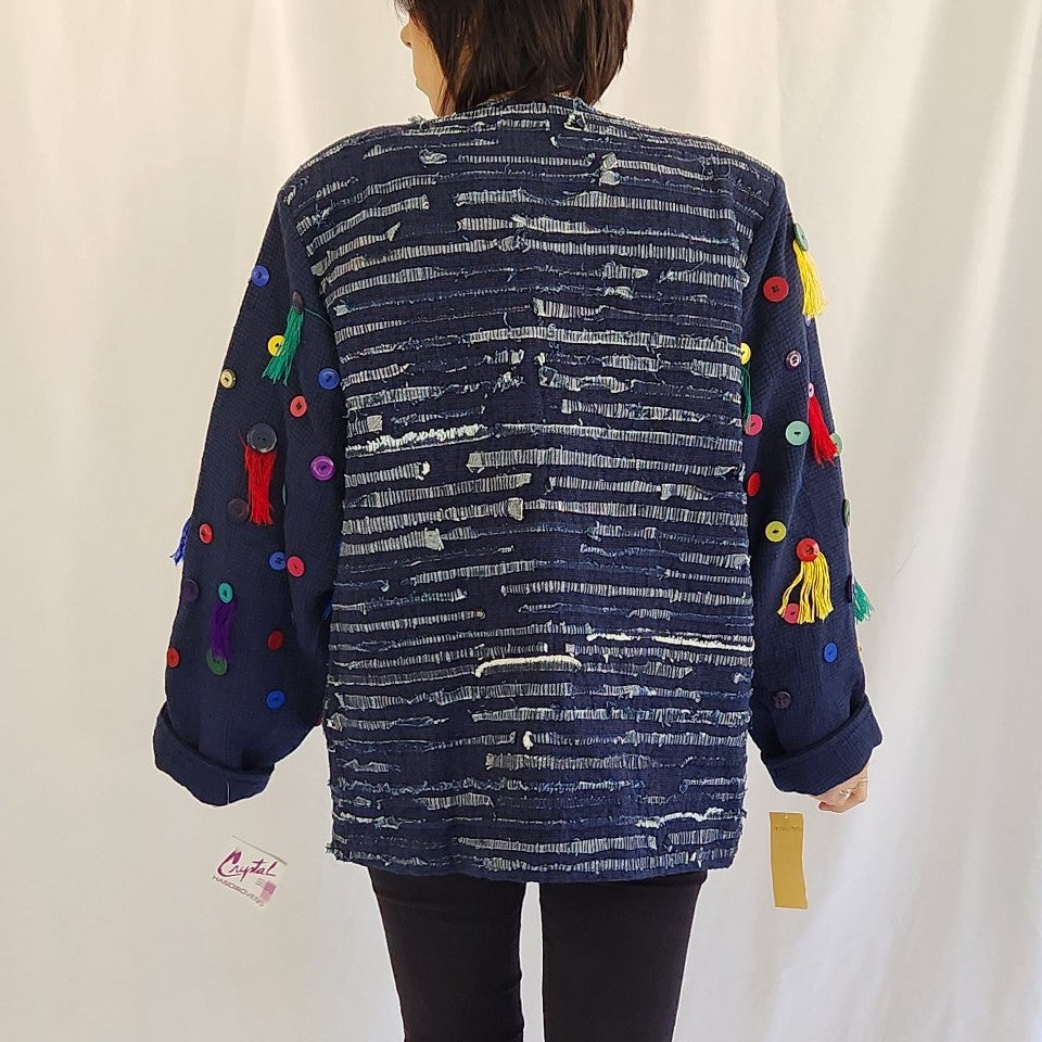 90s Funky Blue Hand Woven Jacket