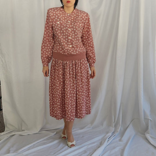 80s Pink Polka Dot Skirt Set