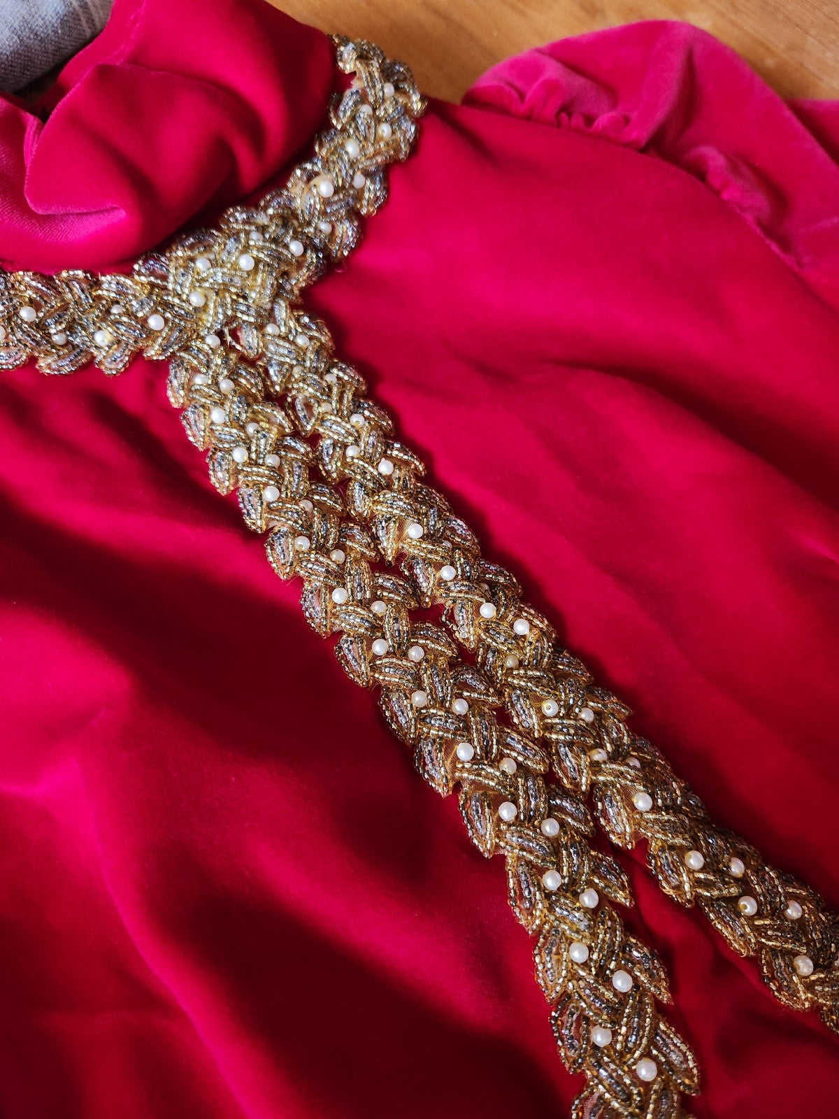 70s Hand Made Red Velvet High Neck Gown