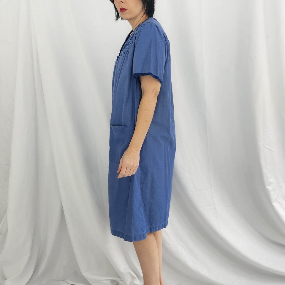80s Blue Snap Front House Dress