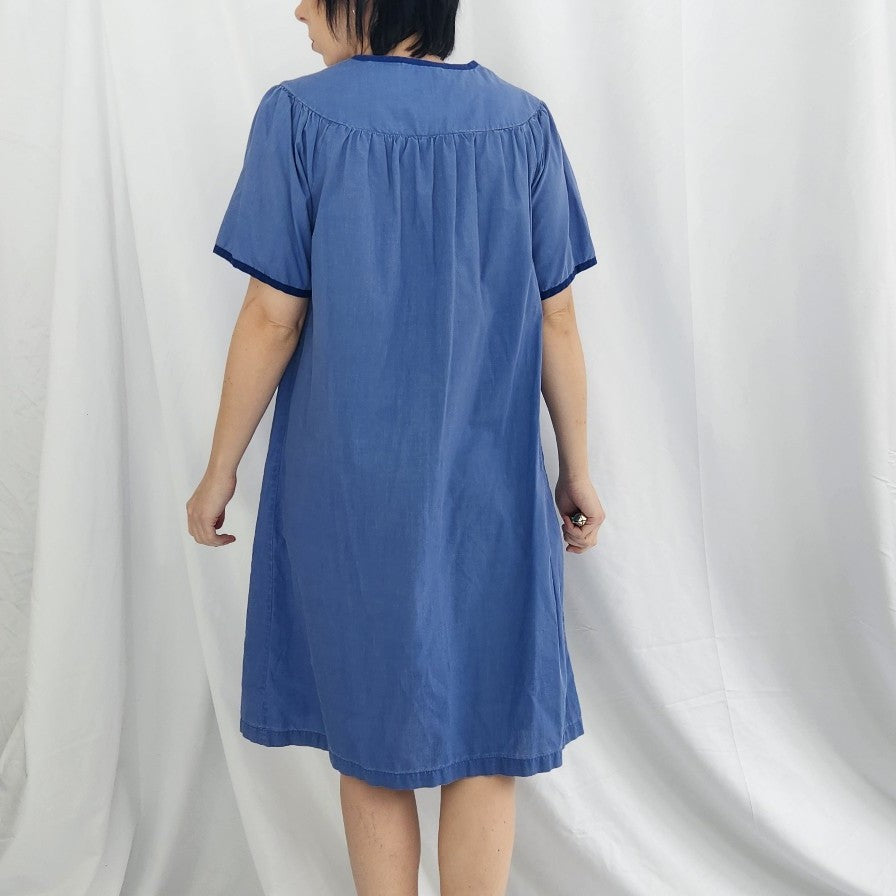80s Blue Snap Front House Dress