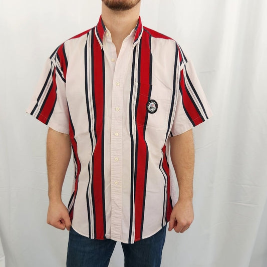 90s Chaps Ralph Lauren Red and White Striped Cotton Button Down