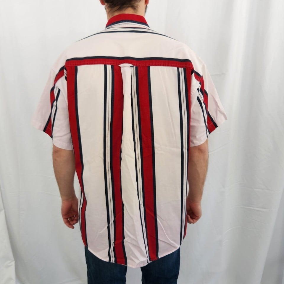 90s Chaps Ralph Lauren Red and White Striped Cotton Button Down