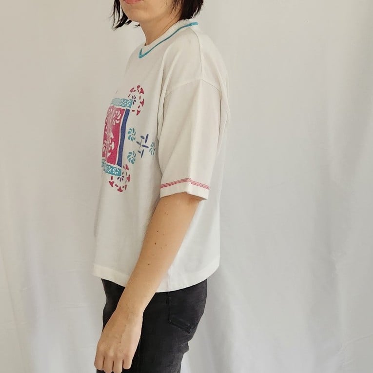 90s White and Pink Boxy Tee