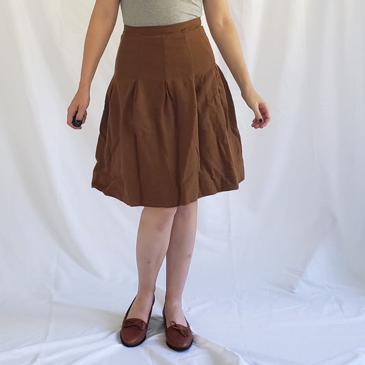 70s Hand Made Brown Worsted Wool (?) Pleated Skirt