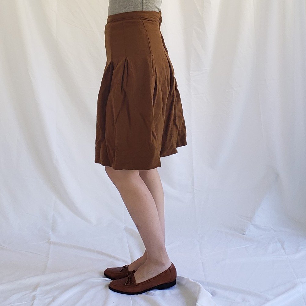 70s Hand Made Brown Worsted Wool (?) Pleated Skirt