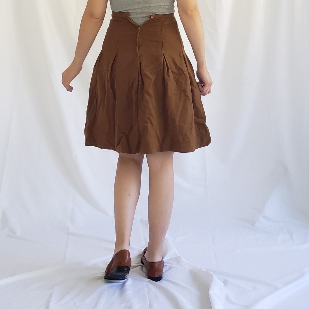 70s Hand Made Brown Worsted Wool (?) Pleated Skirt