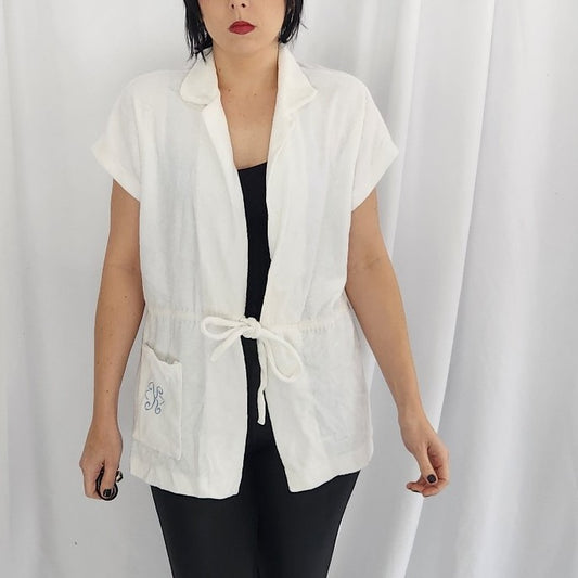70s/80s White Terrycloth Robe Top