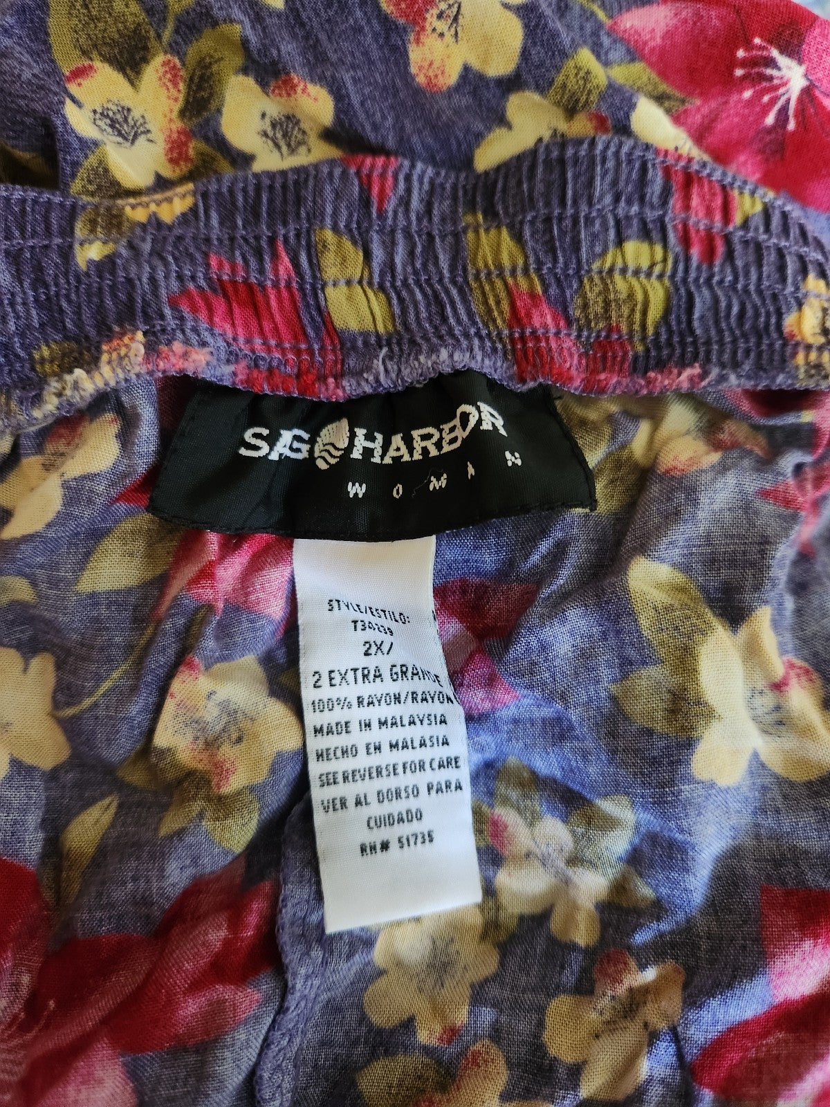 90s/Y2K Purple, Pink, and Yellow Floral Rayon Midi Skirt