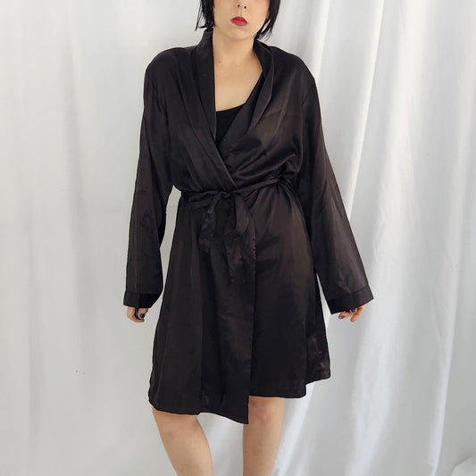 90s Black Satin Robe