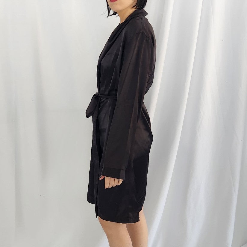 90s Black Satin Robe
