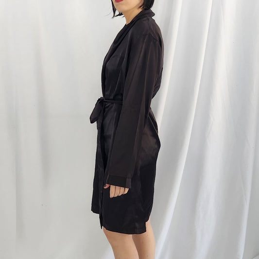90s Black Satin Robe